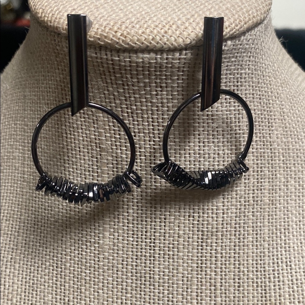 Gunmetal  Bar Hoop Earrings
